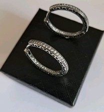 Lovely PANDORA Sparkle & Hearts Hoop Earrings Sterling Silver