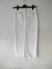 8, Stradivarius, Long White​ Denim Skirt, Slit Front, Pockets