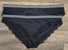 2 X EX M S LADIES HIGH LEG LACE BRIEFS SIZE 18 NAVY LACE
