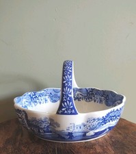 Spode Blue Italian Small Handled Basket 15.5 cms Length Excellent Condition