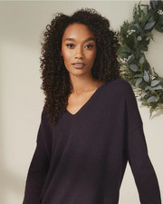 The White Company Blackberry Purple Pure Cashmere V- Neck Jumper  M RRP £149