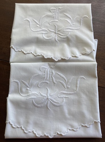 Pair antique whitework hand - of,