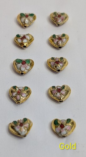 Cloisonne heart beads - x,