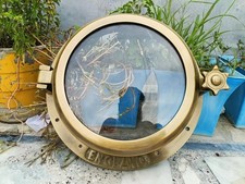 16" Antique Porthole Window - Heavy Ship Cabin Mirror, Nautical Port Hole