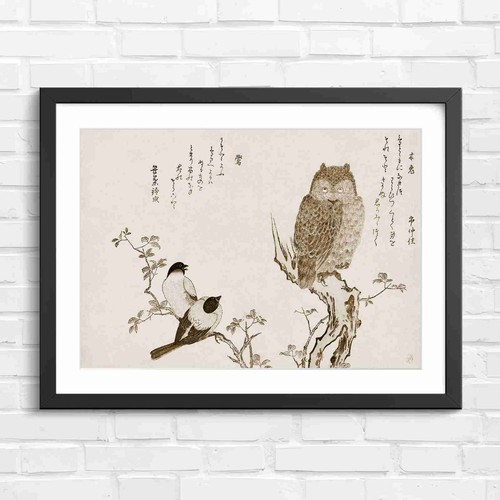 Vintage japanese woodcut owl - vintage,
