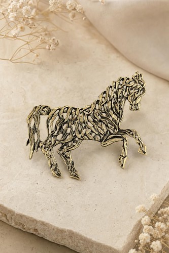Gold horse brooch - gold,