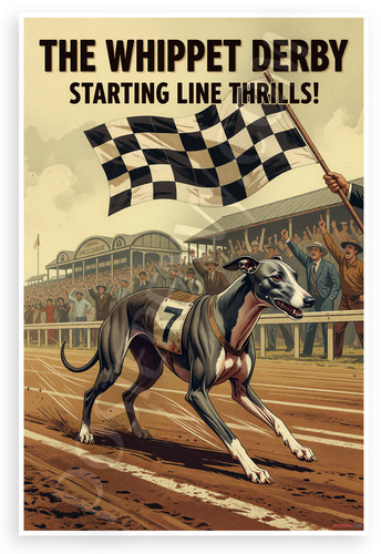 Whippet dog racing - whippet, vintage