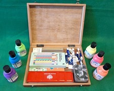 Mixed Lot Artists Materials in Vintage Wooden Box, Pencils, Paints, Pastels