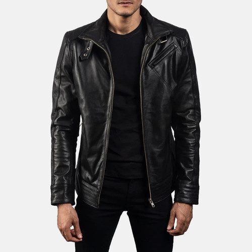 Men black leather biker - men's,