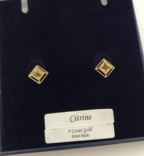 Solid 9ct 9k Yellow Gold Citrine Gemstone Square Shape Stud Earrings Peninsula