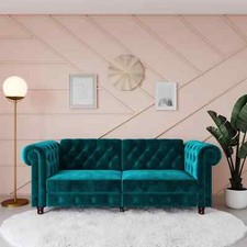 FELIX VINTAGE RETRO STYLE CHESTERFIELD SOFA BED - TEAL VELVET BY DOREL