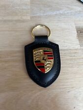 Genuine Porsche Black Leather Crest Keyring