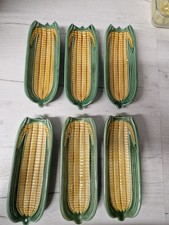 Bordallo Pinheiro Corn On The Cob Dishes Vintage Majolica set of six retro