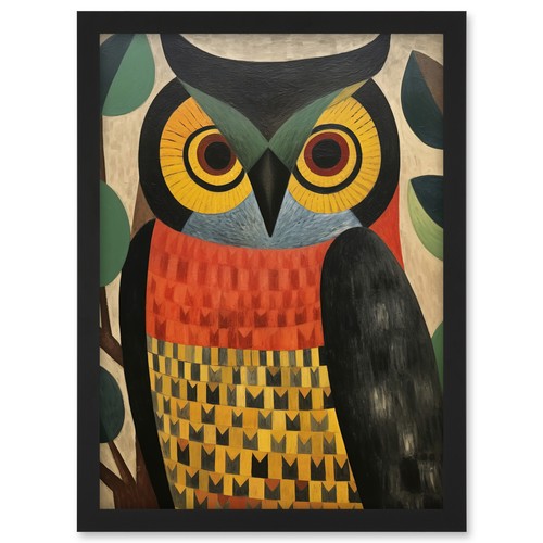 Folk art geometric owl - geometric,