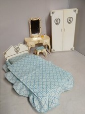 Sindy Doll Bedroom Furniture Set Bed Wardrobe Dresser & Drawers Vintage 1970s