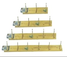 STRONG WOODEN WALL DOOR COAT Clothes Rail Hanger Pine Rack Pegs 3,4,5,6 Hooks 