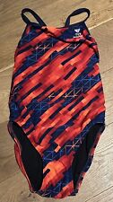 Red With Pattern TYR DURAFAST Swimming Costume Size 30. Age Approx 8/9 Years