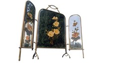 INCREDIBLE ANTIQUE VINTAGE HANDPAINTED TRIPLE MIRROR  BRASS FIREGUARDFIRE SCREEN