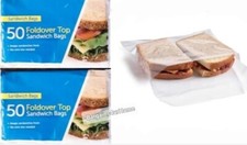 100 foldover top sandwich bags 2 x 50 bags,packed lunch, picnic, Catering. 