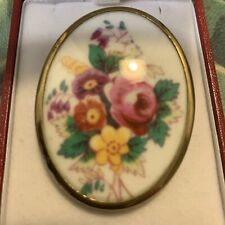 Royal Worcester Flower Brooch Pin 1950s Bone China Floral Hand Painted vintage 