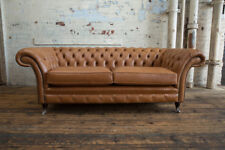  HANDMADE 3 SEATER FULL ITALIAN VINTAGE TAN BROWN LEATHER CHESTERFIELD SOFA 