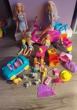 collection of Barbie dolls and accessories, stroller,moped,pets, mini car