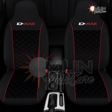 Isuzu D-Max 1+1 Luxury Quilted Black Seat Covers with Red Piping and Logo