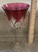 Laura Ashley Red Etched Wine Glass Hand Made  Lustre Finish 20cm
