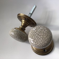 Antique Brass 70mm Rose, Grey Crackle Glaze Porcelain Mortice Door Knob Set