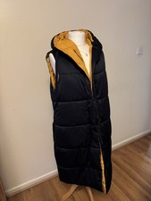 Zara Double Sided Women's Long Sleeveless Dark Blue/yellow  Coat Size EU L