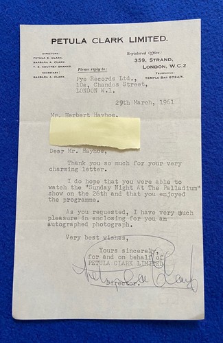Petula clark signed typed - signed,