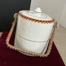 Vintage JHW & Sons Falcon Ware Buiscuit / Storage jar + woven wicker handle