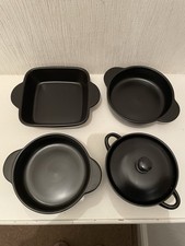 BLACK CERAMIC TABLEWARE SMALL DISHES ~ 4 ITEMS 1 WITH LID VGC