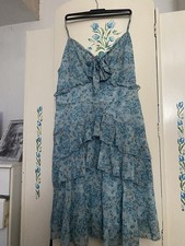 Grace  Karin  Blue And Cream Tiered Scrappy Dress Size Xl