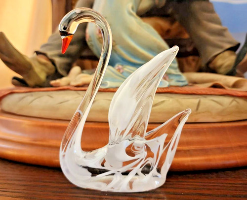 Glass swan figurine - glass,