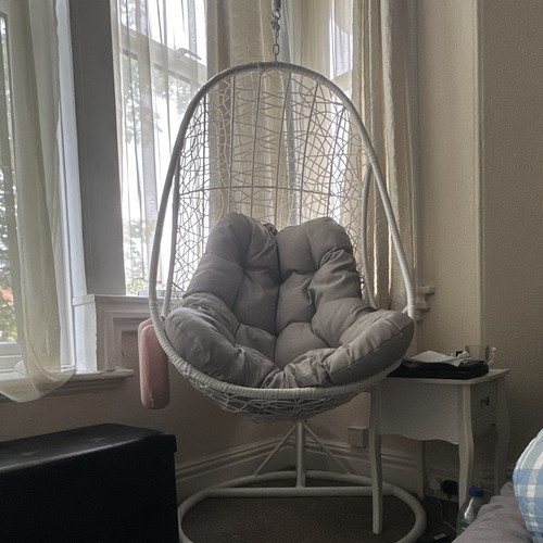 White hanging egg chair - chair,, metal