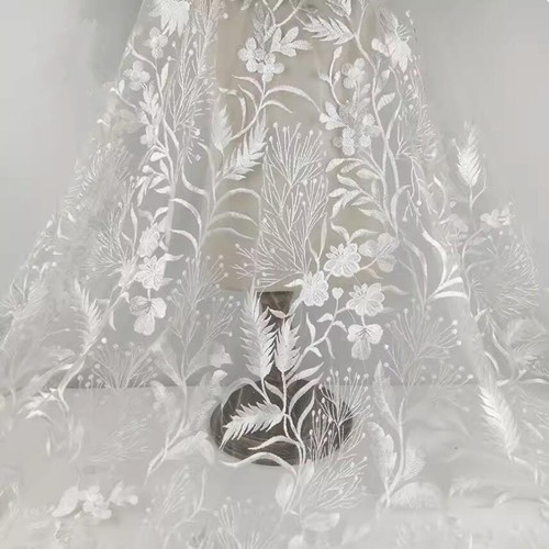 White floral embroidery lace - white,