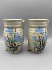 2x Vintage Art Deco 1930s Brentleigh Ware Marwood Hand Painted Vases 13.5cm Tall