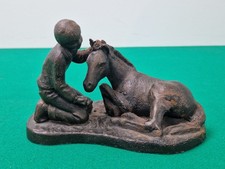Heavy Cast Iron Boy with Horse Figure Ornament