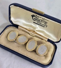Antique 18ct Yellow Gold & Platinum oval cufflinks . Engine Turned Decoration. 