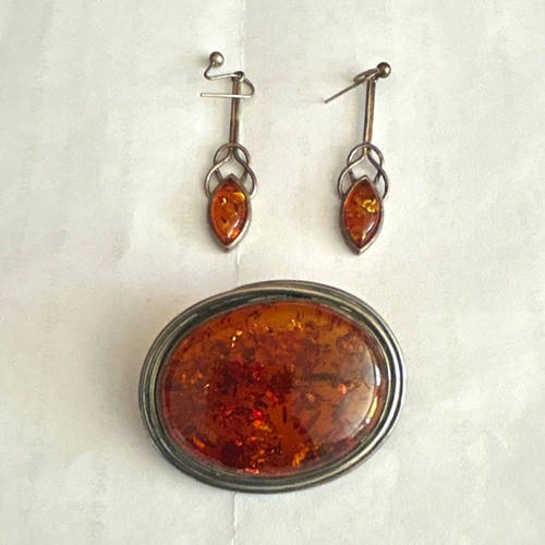 925 silver oval orange amber - silver,