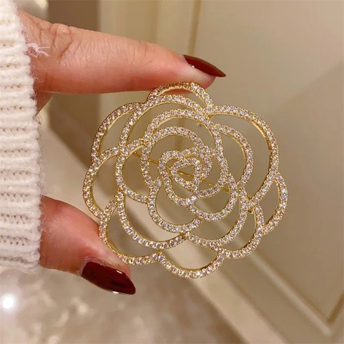 Crystal flower brooch pin - crystal,