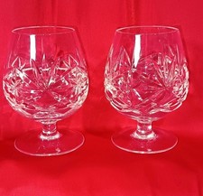 A Pair Of Fan And Diamond Cut Small Crystal Brandy Snifter Glasses Fine Quality