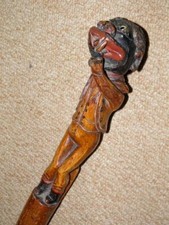 Georgian Hand Carved Gadget Walking Stick / Cane - Smoking Man Cigarette Holder