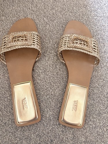 Zara gold woven - gold, slide
