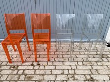 Set of 4 Philippe Starck for Kartell Victoria Ghost Chair Clear/Orange Crystal