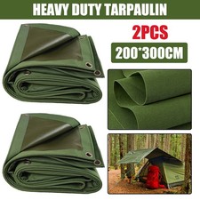 1/2X Green Canvas Heavy Duty Cotton Tarpaulin Cover Boat Log Store Roofing Sheet