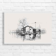 Lakeside Cabin Sketch Canvas