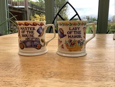 Pair Past Times Master of the House Lady of the Manor Fine bone china Mugs VGC