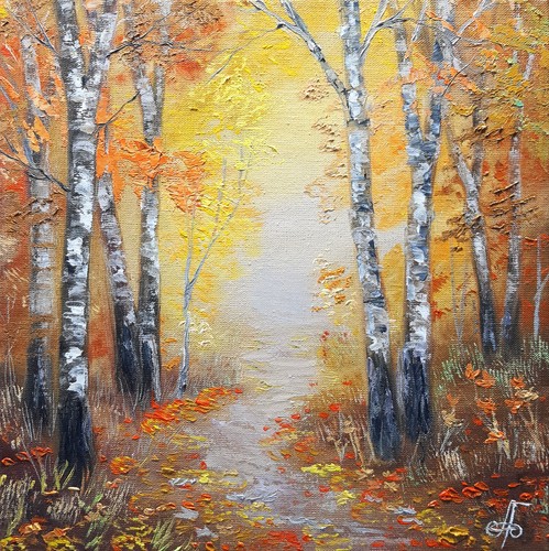 Autumn forest path oil - path,